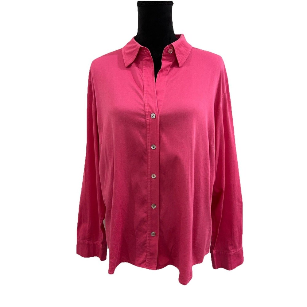 Chicos Additions Sz 3 Womens Size XL Top Fuschia Long Sleeve Button Up